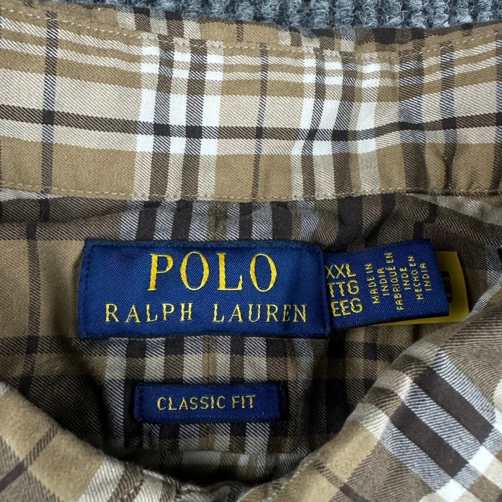 Polo Ralph Lauren Mens XXL Classic Fit Plaid‎ Button Down Shirt Brown Tan 2399